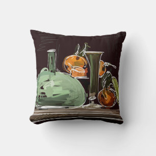 Expressionist Fruit Wine Green Vase Cushion