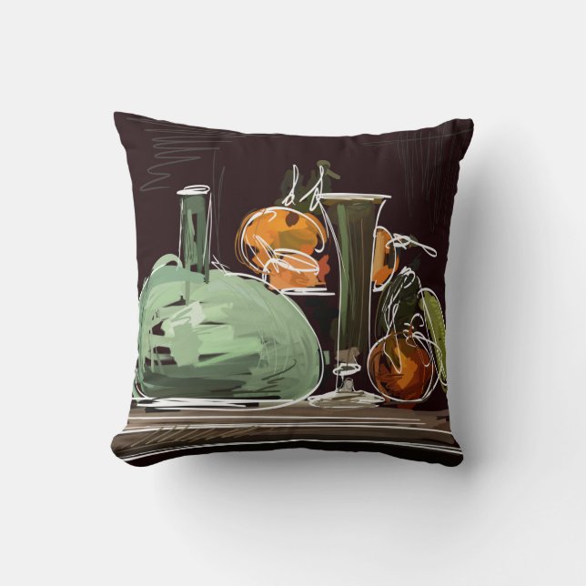 Expressionist Fruit Wine Green Vase Cushion (Front)