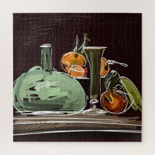 Expressionist Fruit Wine Green Vase Jigsaw Puzzle