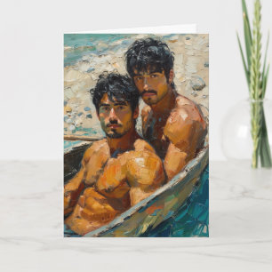 Expressionist Oil Portrait of Two Men Card