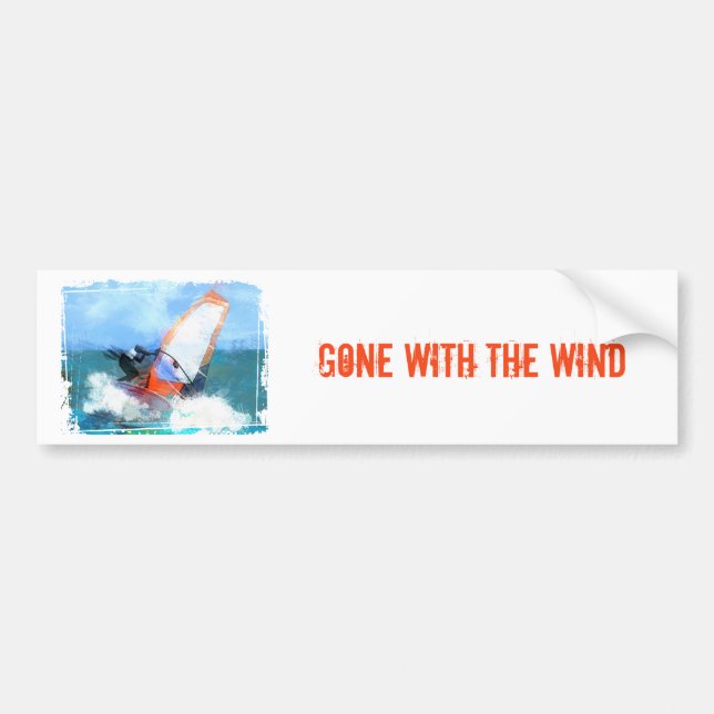 Expressionist Orange Sail Windsurfer Bumper Sticker (Front)