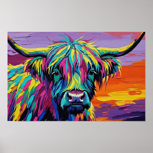 Expressionist Vibrant Colorful Cow Poster (Front)