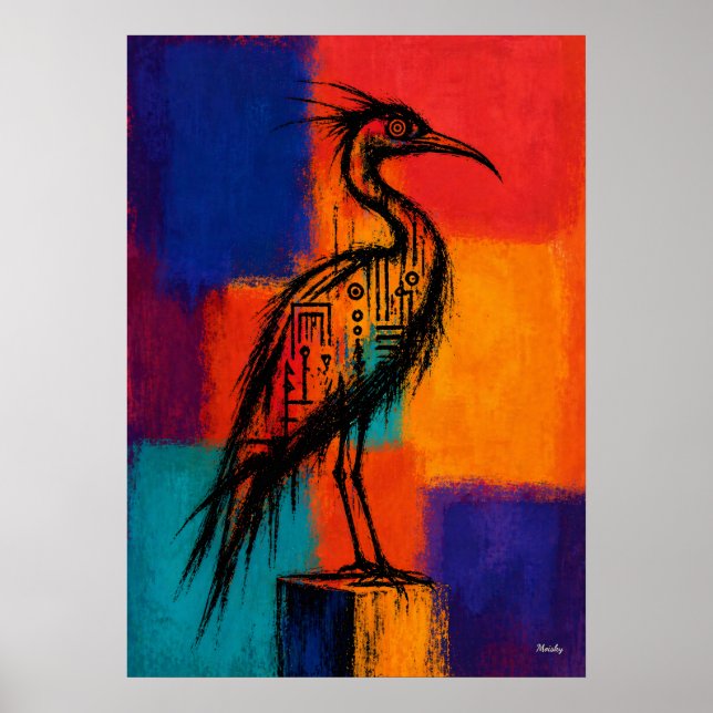 Expressionist Wading Bird Colour Fields Abstract Poster (Front)