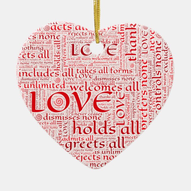 Expressions of unconditional love in word art ceramic tree decoration (Front)
