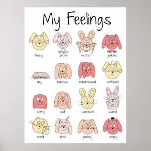 Expressions Print, Emotions Print, Feelings, Pink Poster