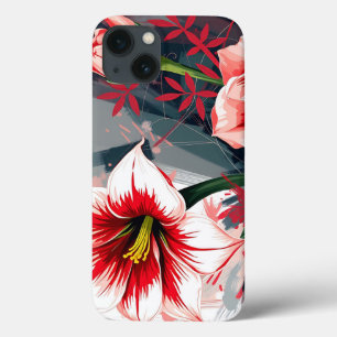 Expressive Abstract Art of Amaryllis and Camellia iPhone 13 Case