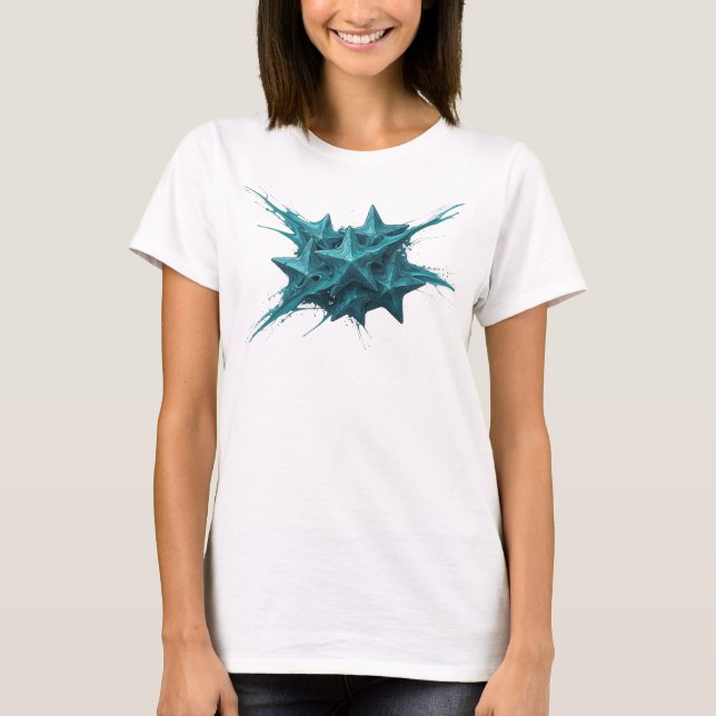 Expressive Blue Abstract Stars Visual Design T-Shirt (Front)