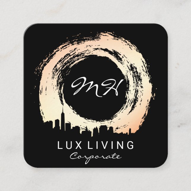 Expressive Brushed & Cityscape / Premium Executive Square Business Card (Front)