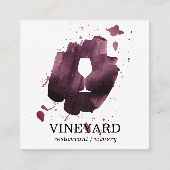 Expressive Brushed Texture / Wine Glass Square Business Card (Front)