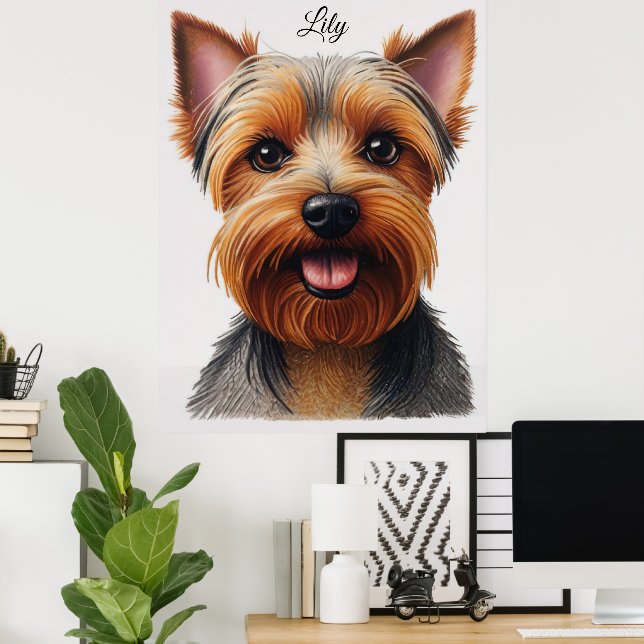 Expressive CloseUp Yorkshire Terrier Dog Portrait Poster (Home Office)