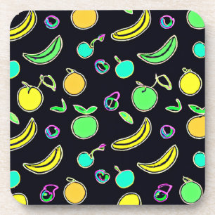 Expressive Colorful Fruits Neon Artwork Coaster