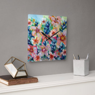 Expressive Colourful Floral Clock Fully Customizab