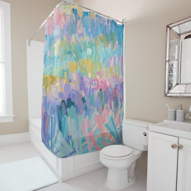 Expressive Colourful Foliage Shower Curtain (In Situ)