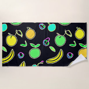 Expressive Colourful Fruits Neon Artwork Beach Towel
