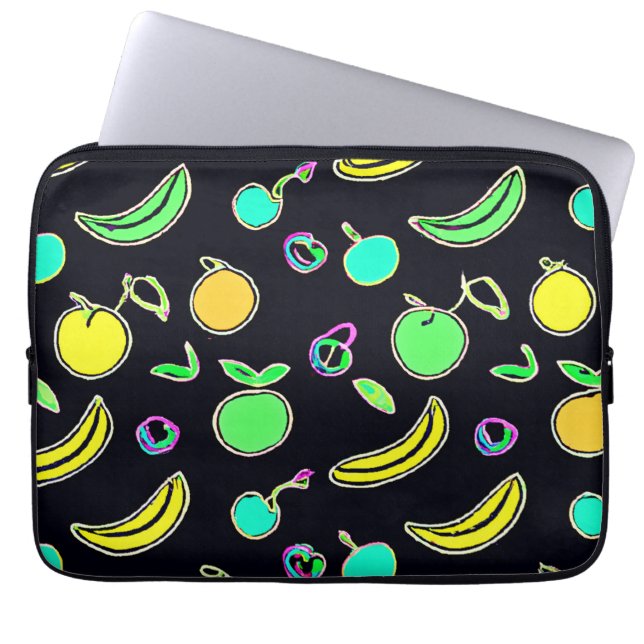 Expressive Colourful Fruits Neon Artwork Laptop Sleeve (Front)