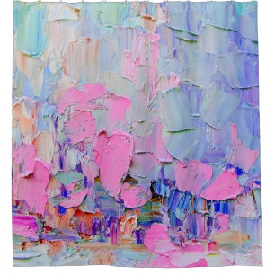 Expressive embossed paint on canvas, created using shower curtain