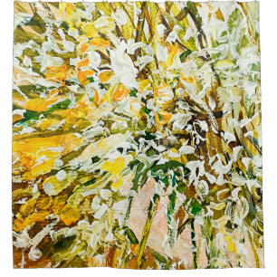 Expressive embossed paint on canvas, created using shower curtain