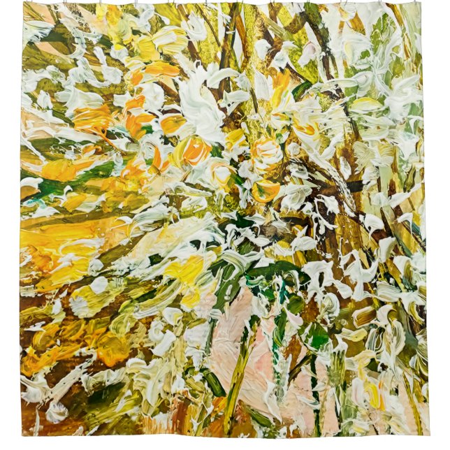 Expressive embossed paint on canvas, created using shower curtain (Front)