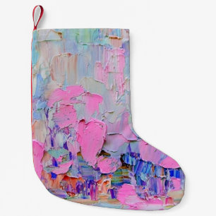 Expressive embossed paint on canvas, created using small christmas stocking