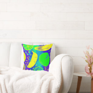 Expressive Fruits Neon Colour Pattern Art Cushion