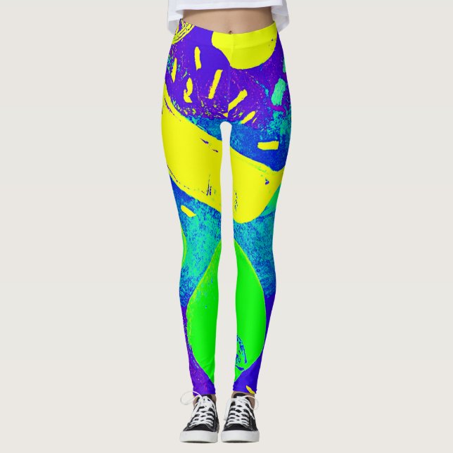 Expressive Fruits Neon Colour Pattern Art Leggings (Front)