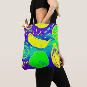 Expressive Fruits Neon Colour Pattern Art Tote Bag