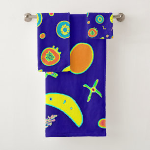 Expressive Neon Fruit Artistry Pattern Bath Towel Set