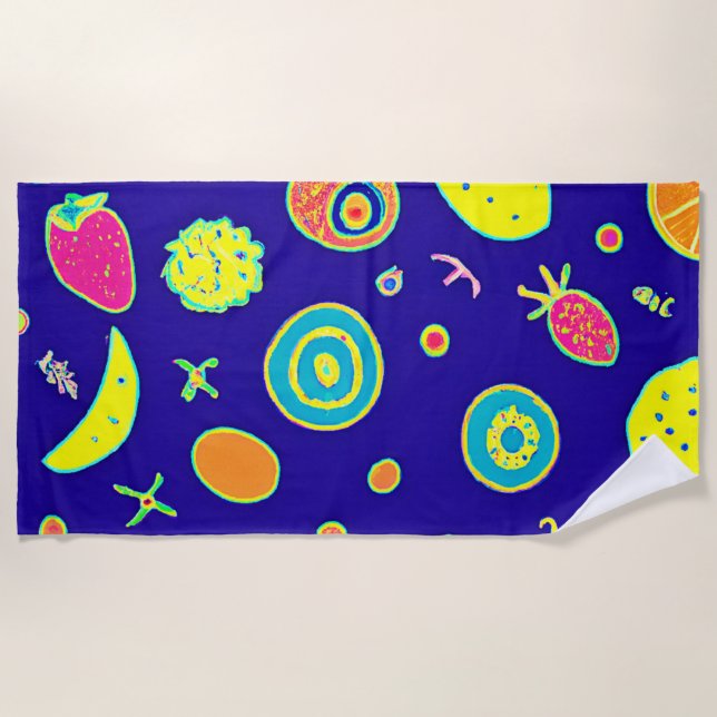 Expressive Neon Fruit Artistry Pattern Beach Towel (Front)