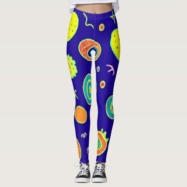 Expressive Neon Fruit Artistry Pattern Leggings (Front)