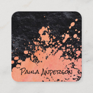 Expressive Paint Black Texture Script Monogram Square Business Card