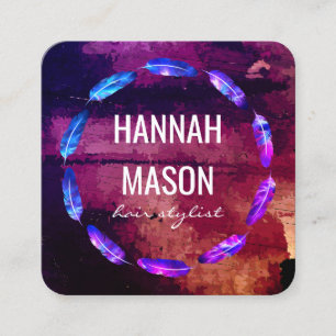 Expressive Paint / Feather Embellishment Square Business Card