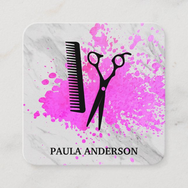 Expressive Paint Marble Texture Salon Shears Square Business Card (Front)