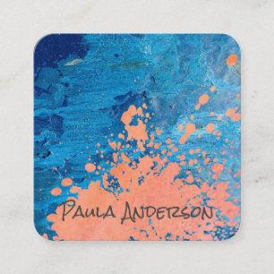 Expressive Paint Marble Texture Script Monogram Square Business Card