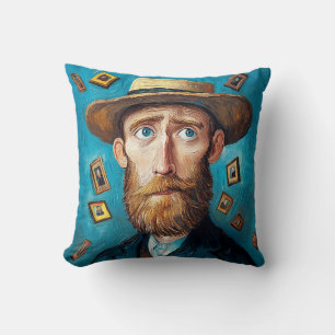 Expressive Portrait Bearded Man in Van Gogh Style Cushion