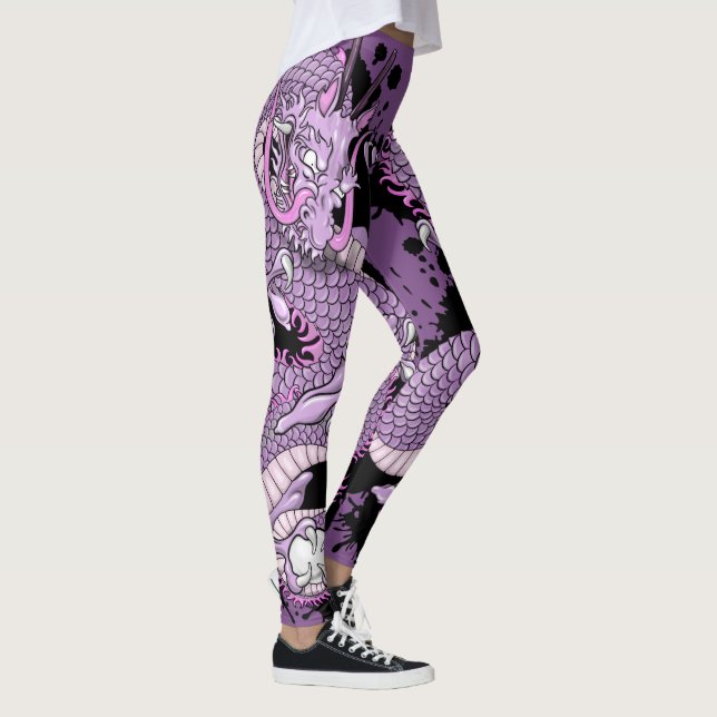 Expressive Purple Tattoo Dragon Vector Tattoo Leggings (Right)