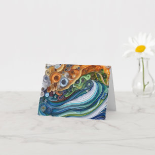 Expressive Quilled Ocean Wave Sunset Card