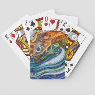 Expressive Quilled Ocean Wave Sunset Playing Cards