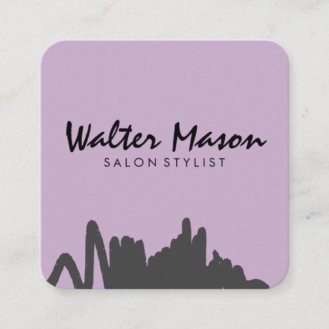 Expressive Scribble Purple Square Business Card (Front)