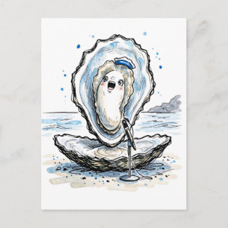 Expressive Singing Oyster Performing in Marine Ink Postcard