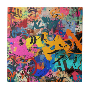 Expressive Street Art Mural in Bright Urban Colour Ceramic Tile