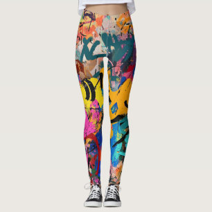 Expressive Street Art Mural in Bright Urban Colour Leggings