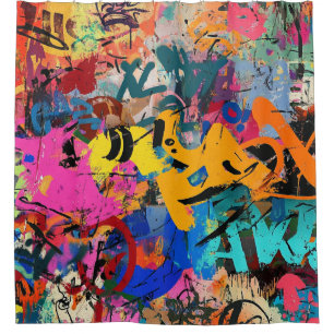 Expressive Street Art Mural in Bright Urban Colour Shower Curtain