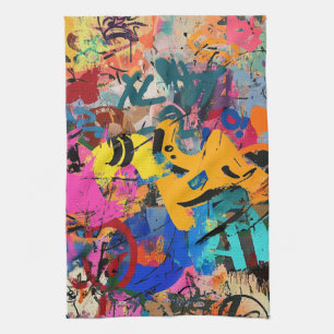 Expressive Street Art Mural in Bright Urban Colour Tea Towel