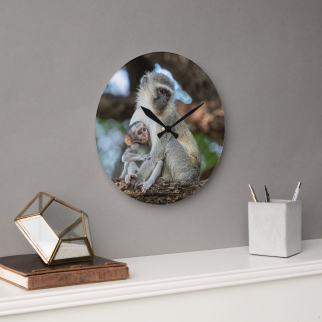 Expressive Vervet Monkey in Africa Large Clock (Office)