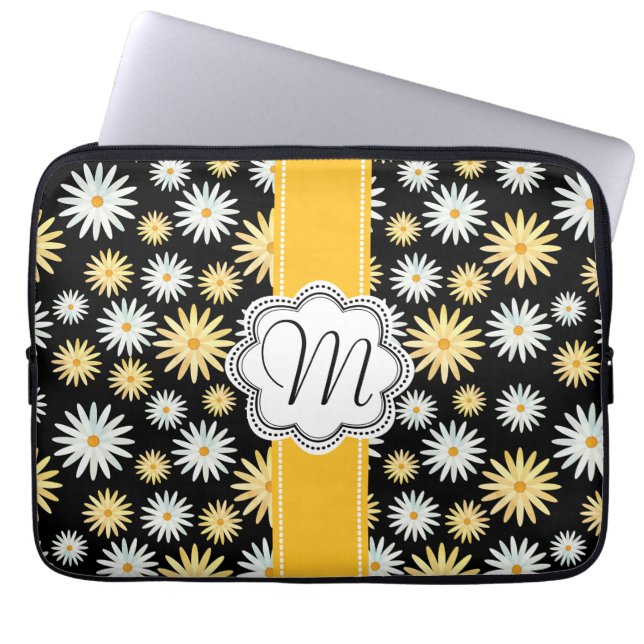 Expressive Watercolour April Daisies Pattern Laptop Sleeve (Front)