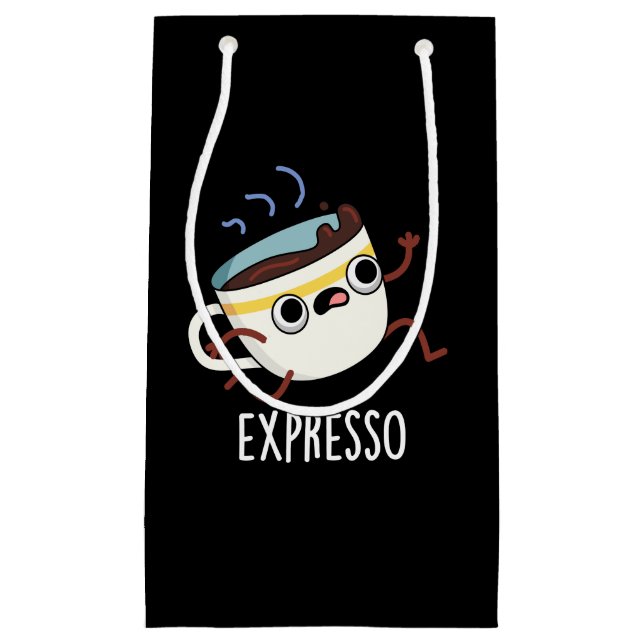 Expresso Funny Running Coffee Pun Dark BG Small Gift Bag (Front)
