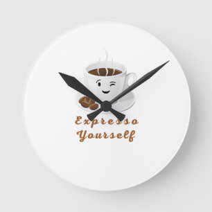 Expresso Yourself – Funny Smiling Coffee Tee Round Clock