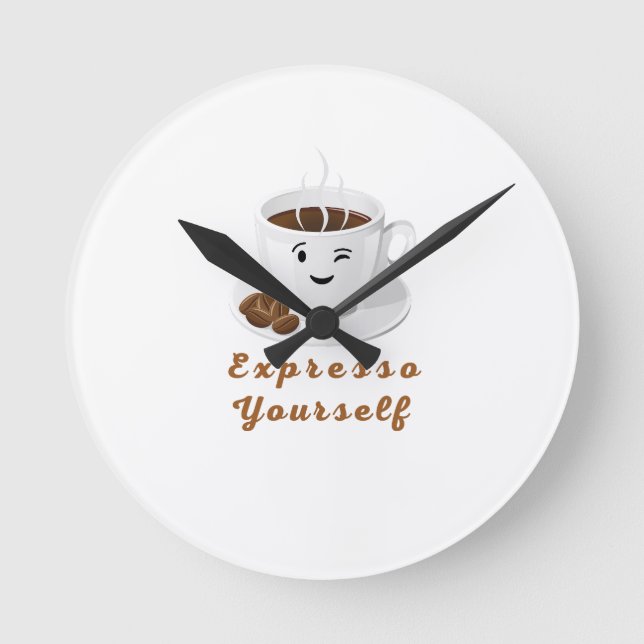 Expresso Yourself – Funny Smiling Coffee Tee Round Clock (Front)