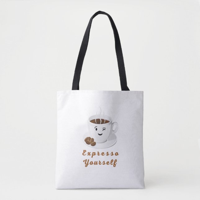 Expresso Yourself – Funny Smiling Coffee Tee Tote Bag (Front)