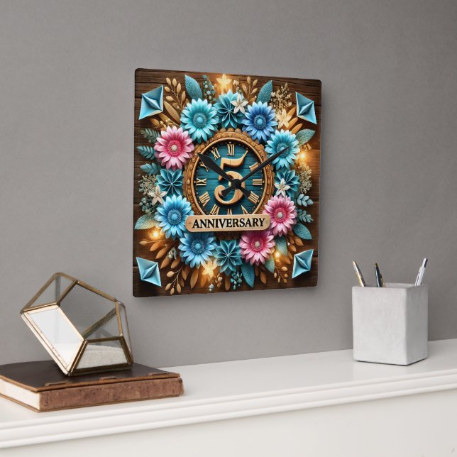 exquisite 5th Wedding Anniversary Square Wall Clock (Office)